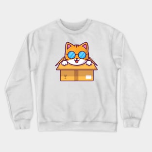 Cute Cat Playing In The Box Cartoon (5) Crewneck Sweatshirt